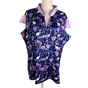 Nancy Lopez Golf Delux Dri Top 3X Purple Flamingos